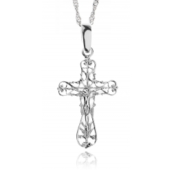 Krzyżyk ażurowy z Jezusem srebrny