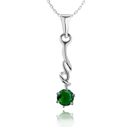 Srebrny komplet biżuterii z zielonymi cyrkoniami-kolczyki, zawieszka łańcuszek