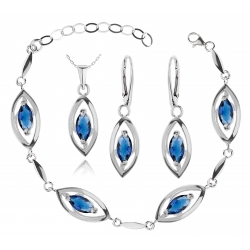 Srebrny komplet biżuterii z niebieskimi cyrkoniami