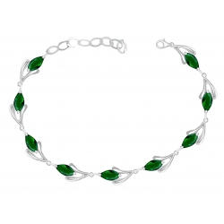 Srebrny komplet z zielonymi cyrkoniami- kolczyki, bransoletka, zawieszka łańcuszek